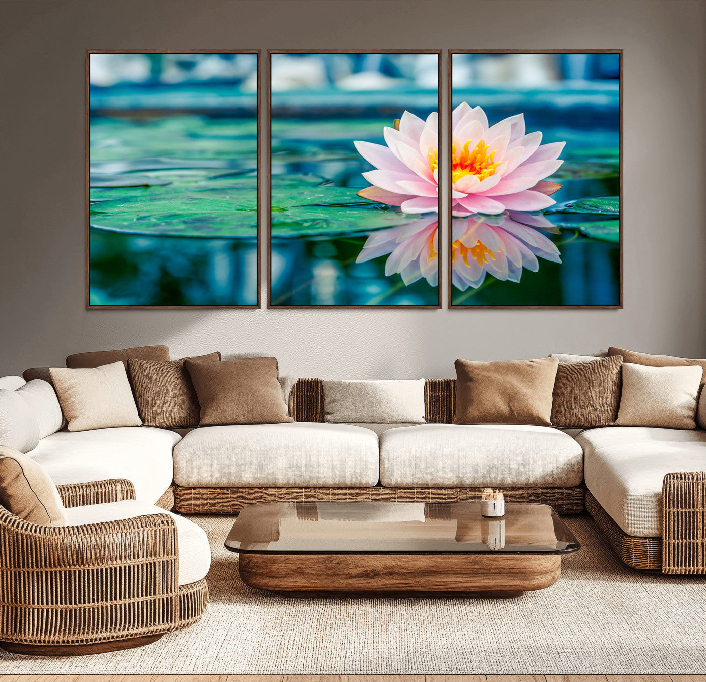 MGV-FC-60X30-3P - Lotus Flower Wall Art Canvas Print, Water Lily Large Wall Art Canvas Print for Yoga Room Decor,