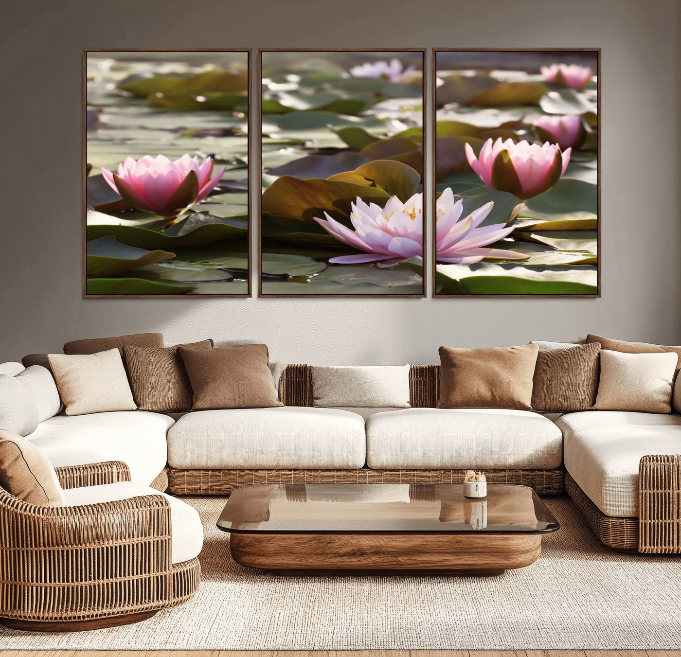MGV-FC-60X30-3P - Lotus Flower Wall Art Canvas Print, Water Lily Large Wall Art Canvas Print for Yoga Room Decor,