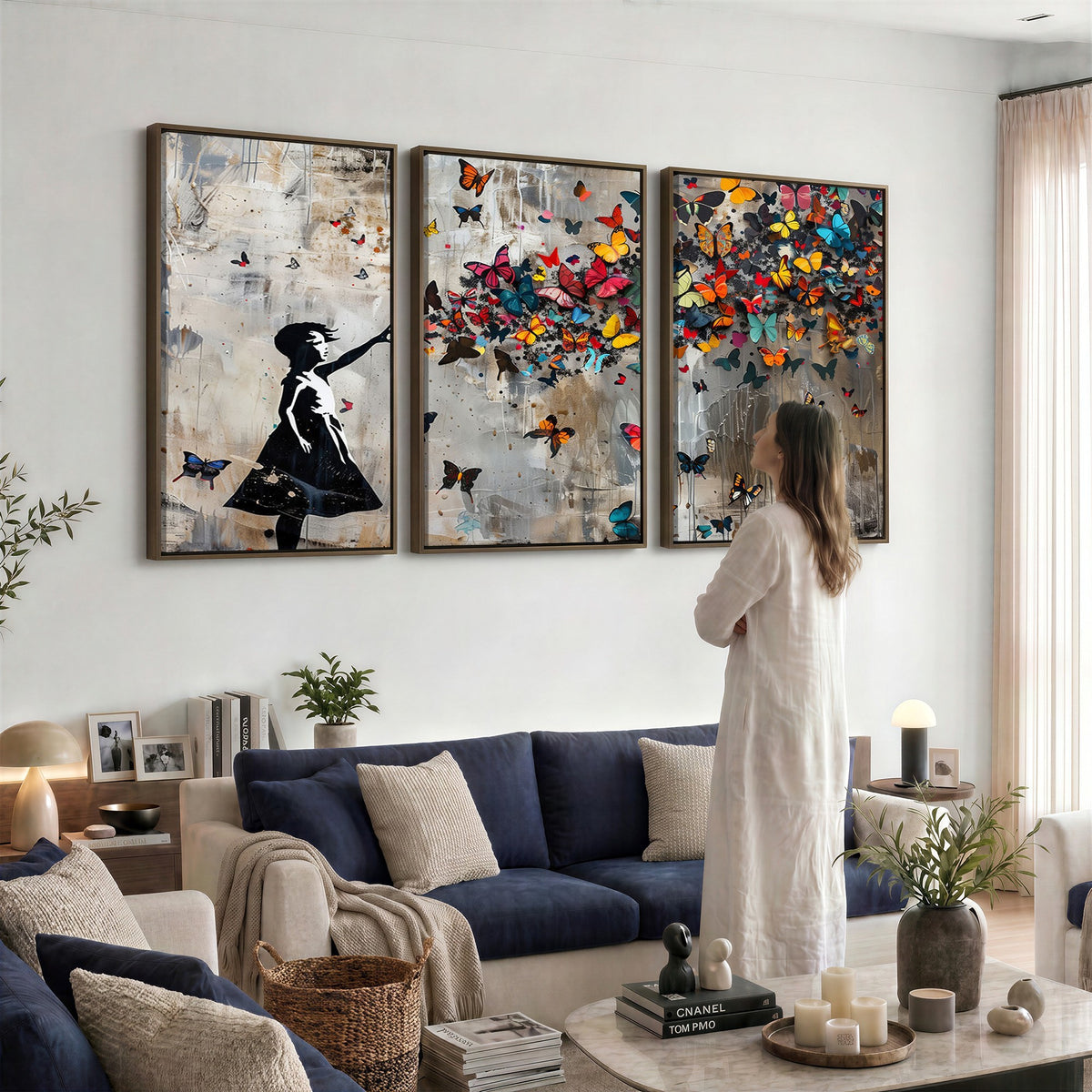51446D-MGV-CV-24X16 - Banksy Butterfly Girl Wall Art | Modern Graffiti Canvas Print, Street Art Decor