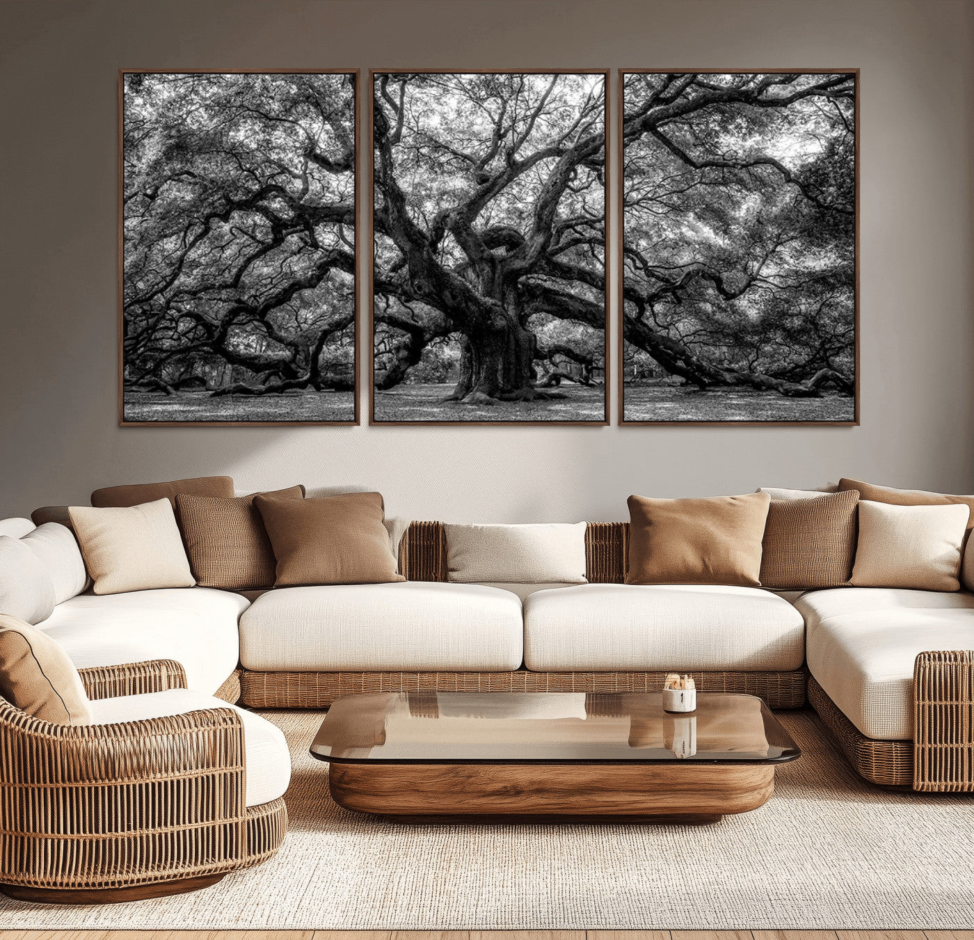MGV-FC-60X30-3P - Black and White Old Angel Oak Tree Wall Art Canvas Print