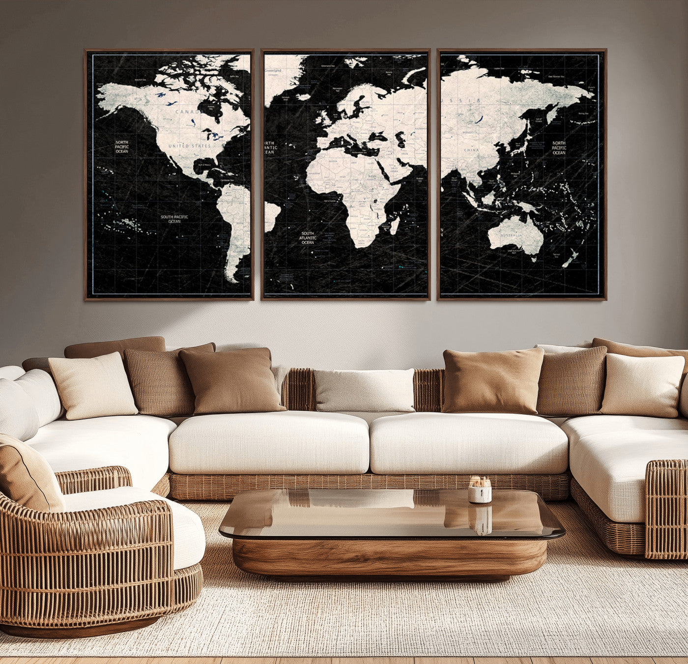 -Push Pin World Map Canvas Print – Framed Wall Art for Couples to Track Their Travels – Anniversary
