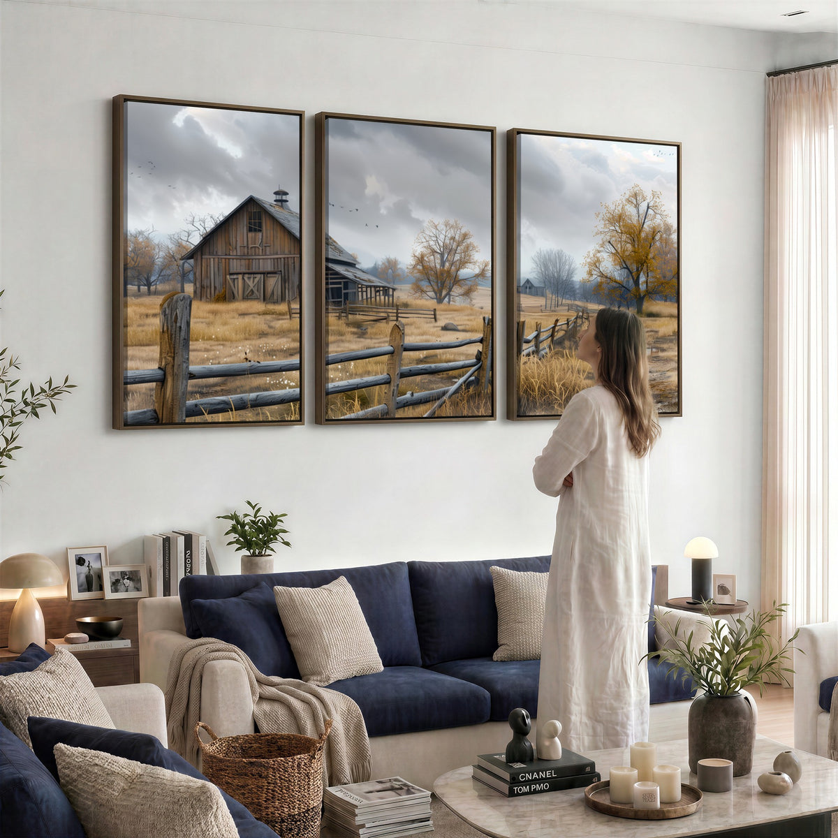 Farm1-MGV-CV-24X16 - Rustic Autumn Farmhouse Wall Art Canvas Print | Serene Countryside with Weathered Barn
