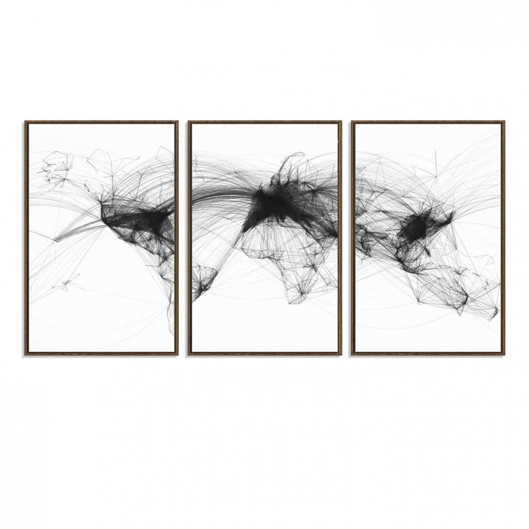 The Flight Routes Air Traffic canvas wall art, framed and ready to hang, is perfect for aviation enthusiasts.