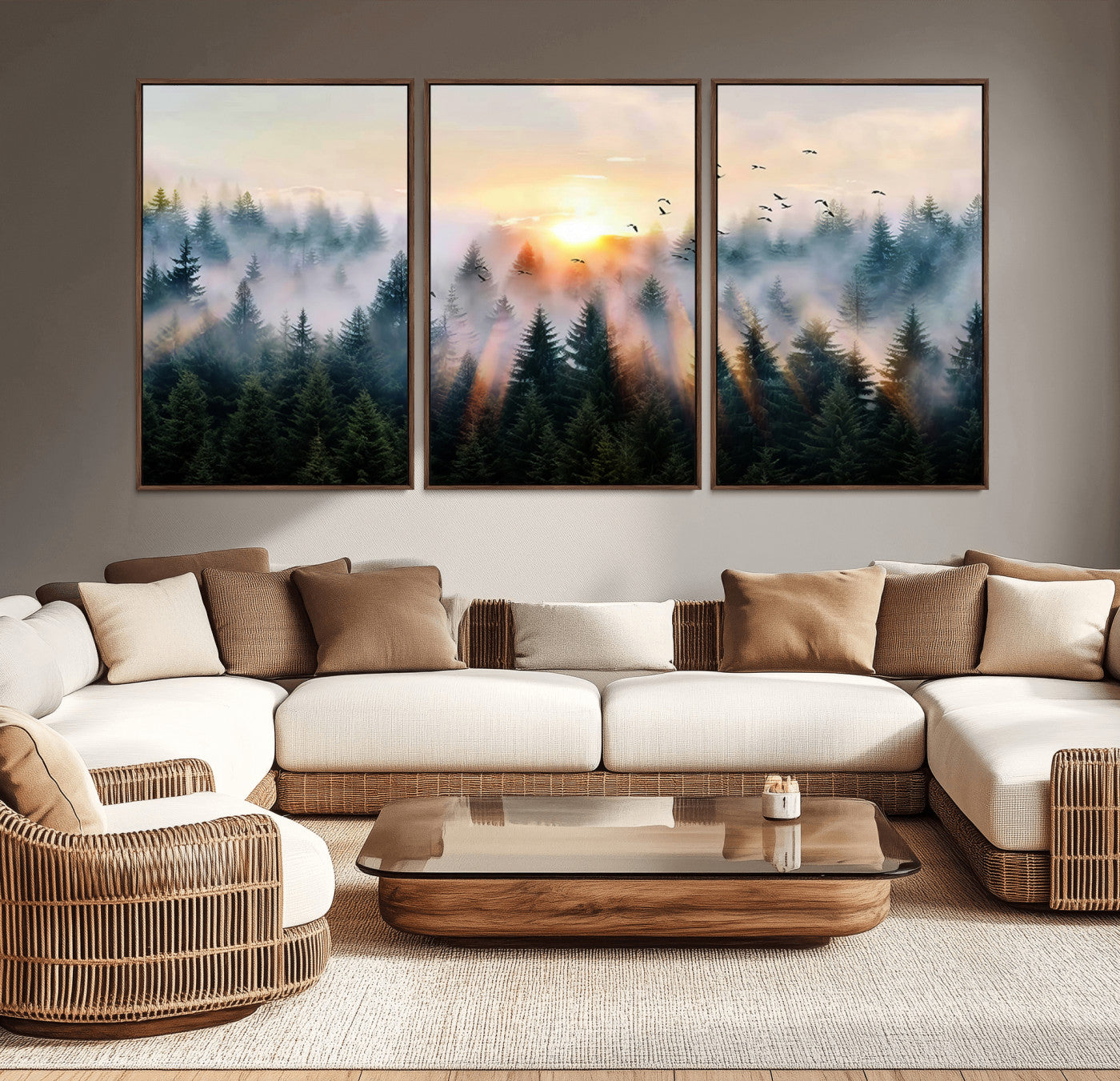 MGV-FC-60X30-3P - Abstract Forest Wall Art - Serene Nature Canvas Print with Misty Forest Design for Modern Home or