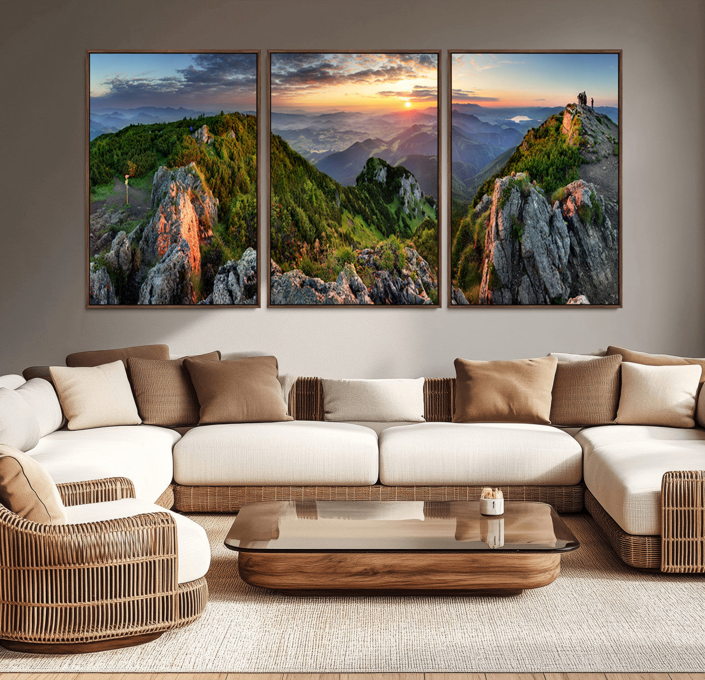 MGV-FC-60X30-3P - Mountain Sunset Panoramic Canvas Print – Scenic Wilderness Landscape, Majestic Summit , Multi-Panel