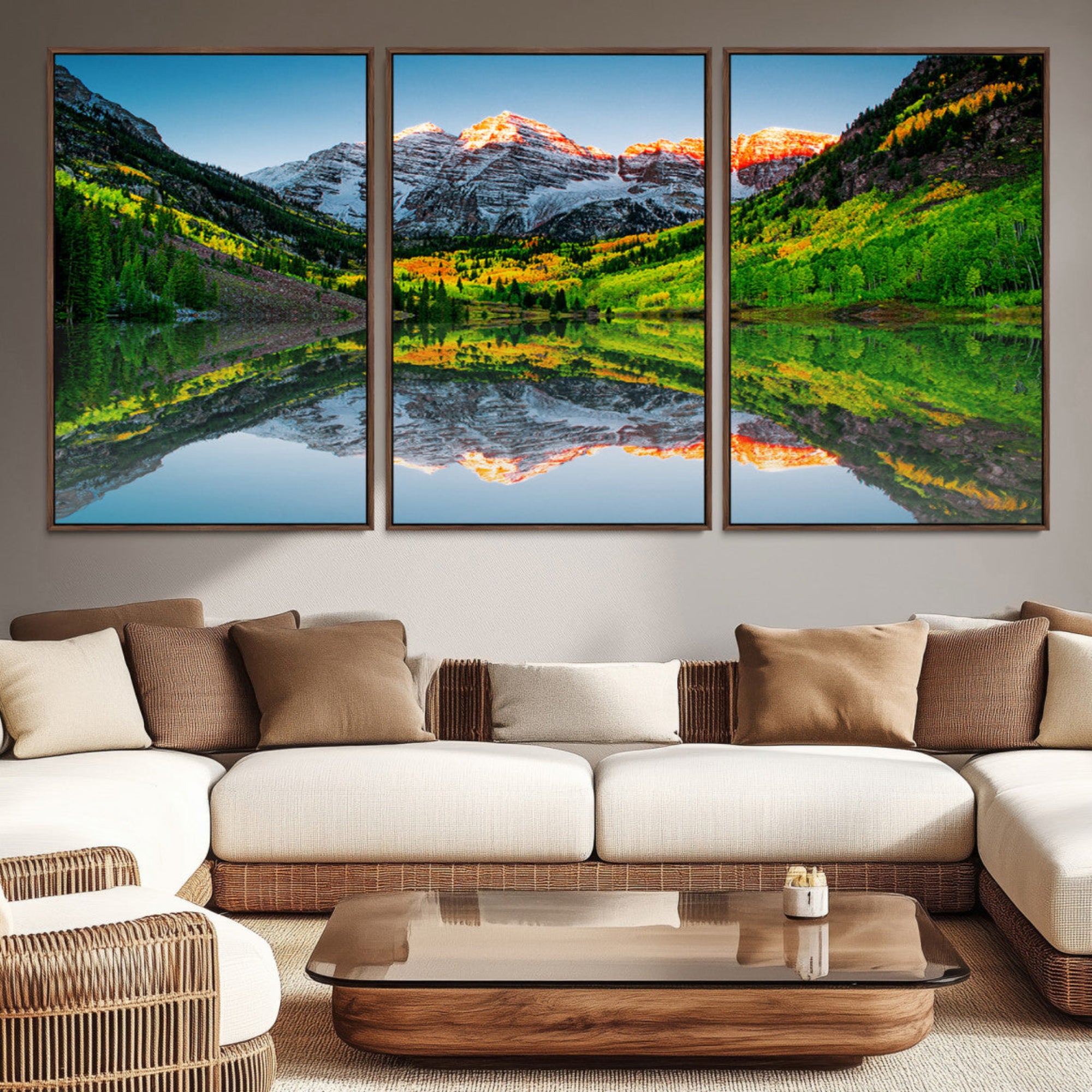 Maroon Bells Lake Wall Art Canvas Print – Majestic Colorado Mountain Landscape, Autumn Reflection, Multi-Panel Framed Artwork for Home, Office Decor