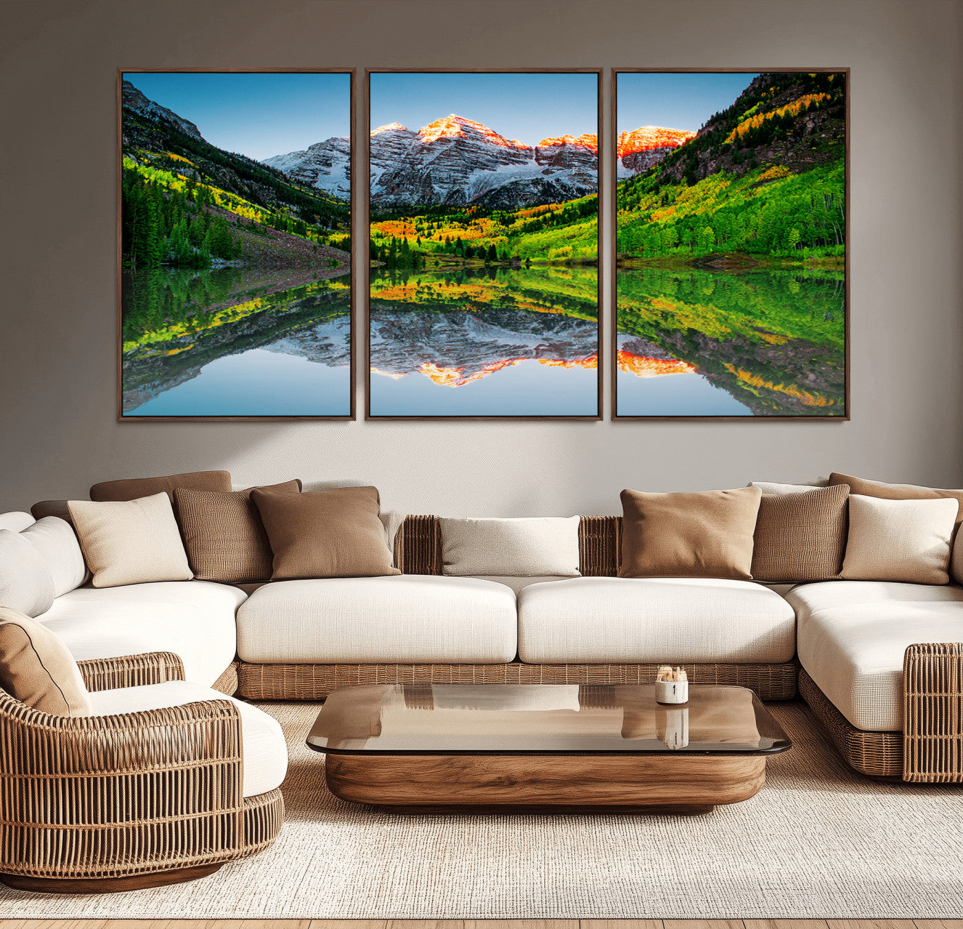MGV-FC-60X30-3P - Sunrise Maroon Bells Lake Wall Art Print, Elk Mountains Canvas Wall Art, North Maroon Peak Landscape