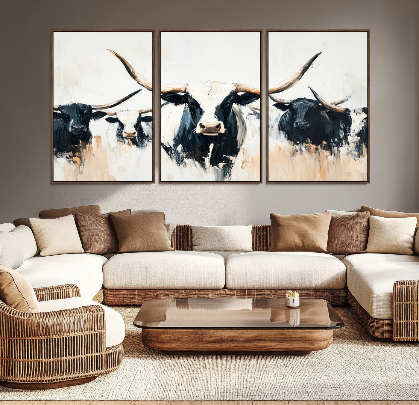 94780606-MGV-CV-36X24-Texas Longhorn Wall Art Canvas Print – Majestic Horned Bull Western Cattle Rustic Ranch Artwork for Home Office