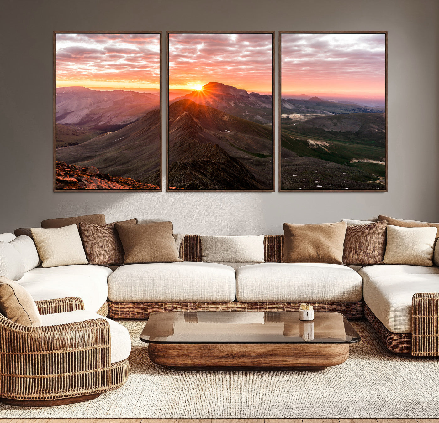 50957419-MGV-CV-36X24-Mountain Sunrise Wall Art Canvas Print – Alpine Ridge Morning Light Misty Peaks Nature Landscape Artwork for Home Office