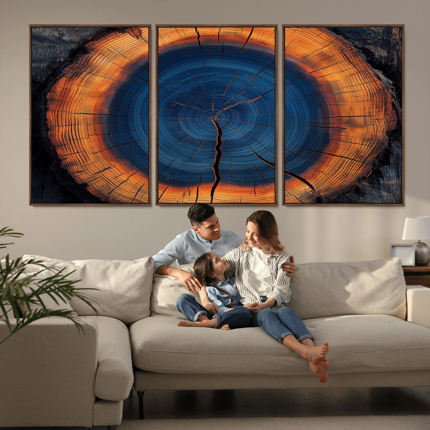 MGV-FC-60X30-3P - Abstract Tree Ring Wall Art Print, Natural Rustic Wood Texture Canvas Print, Framed Tree Ring Printing, Wood Tree Stump Artwork Canvas Print