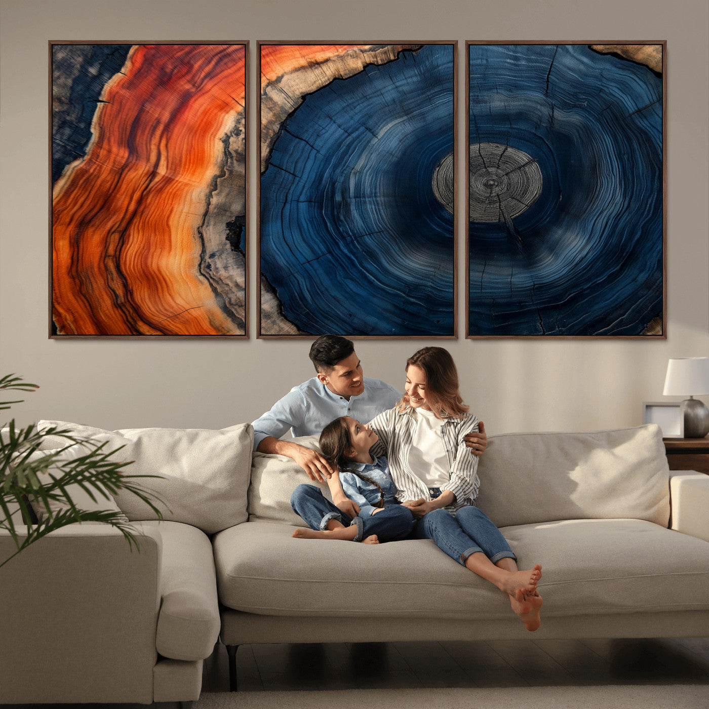 MGV-FC-60X30-3P - Tree Rings Wall Art Canvas Print, Rustic Wood Print, Framed Natural Texture Art Print, Wood Grain