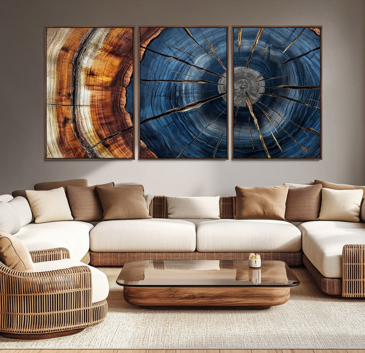 Framed Abstract Tree Ring Wall Art Print, Natural Rustic Wood Texture Canvas Print, Wood Tree Stump Farmhouse, Log Cabin Wooden House Decor