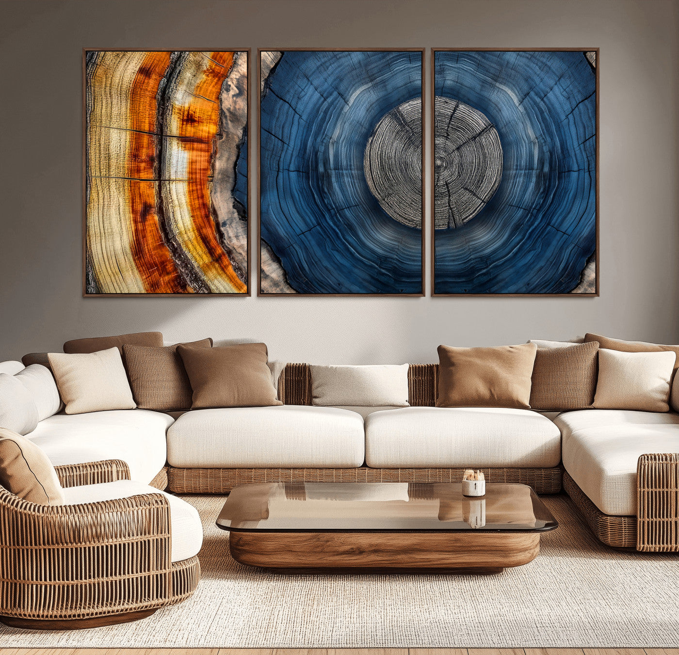 84489410-MGV-CV-36X24-Abstract Framed Tree Rings Wall Decor, Wood Grain Rings Artwork Print, Nature Woodland Modern Wall Decor for Barn Wall, Farmhouse Decor