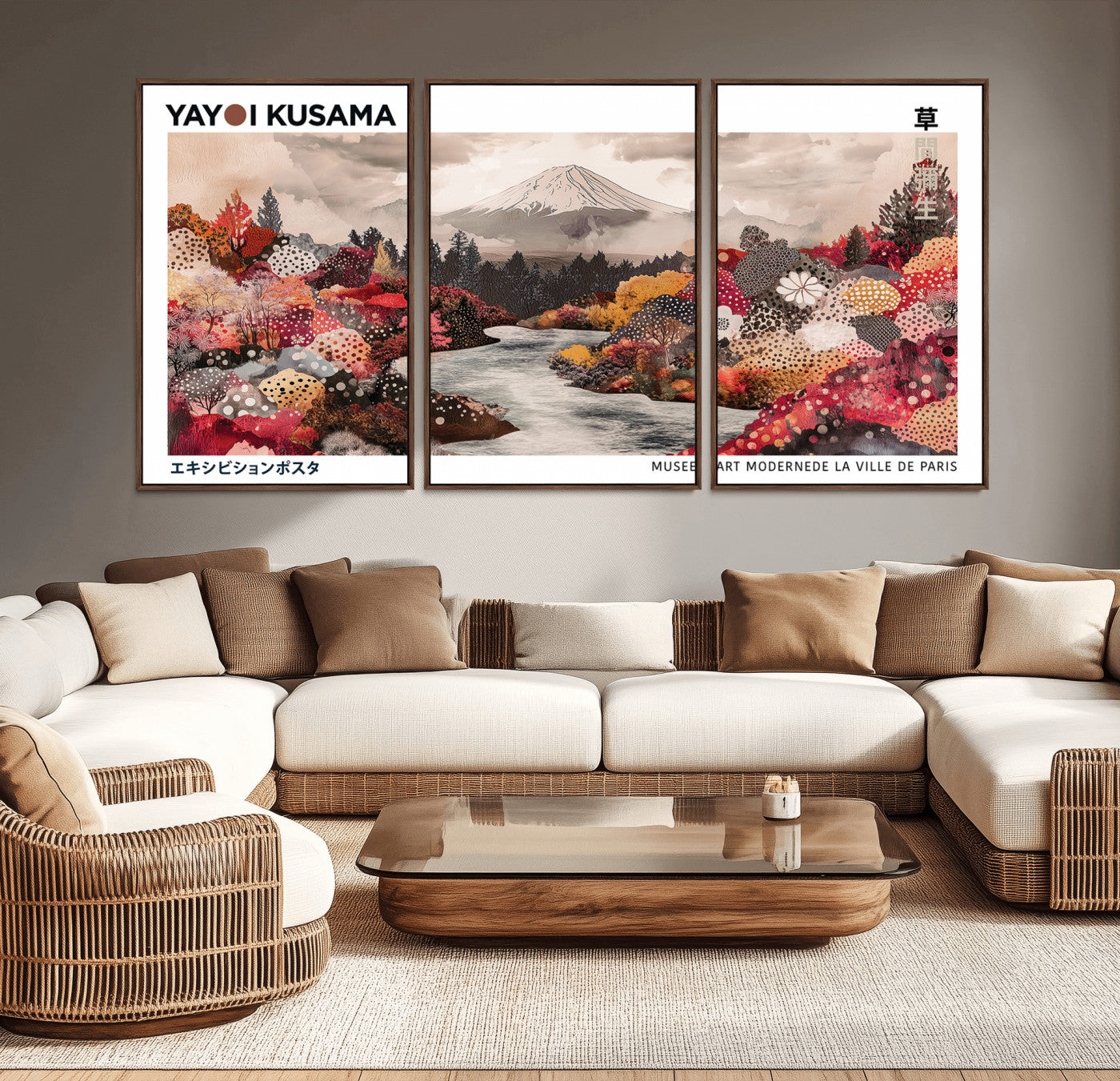 MGV-FC-60X30-3P - Yayoi Kusama Wall Art Canvas Print, Framed Large Abstract Art Picture Print, Kusama Polka Dot Perfect Minimalist Decor Artwork