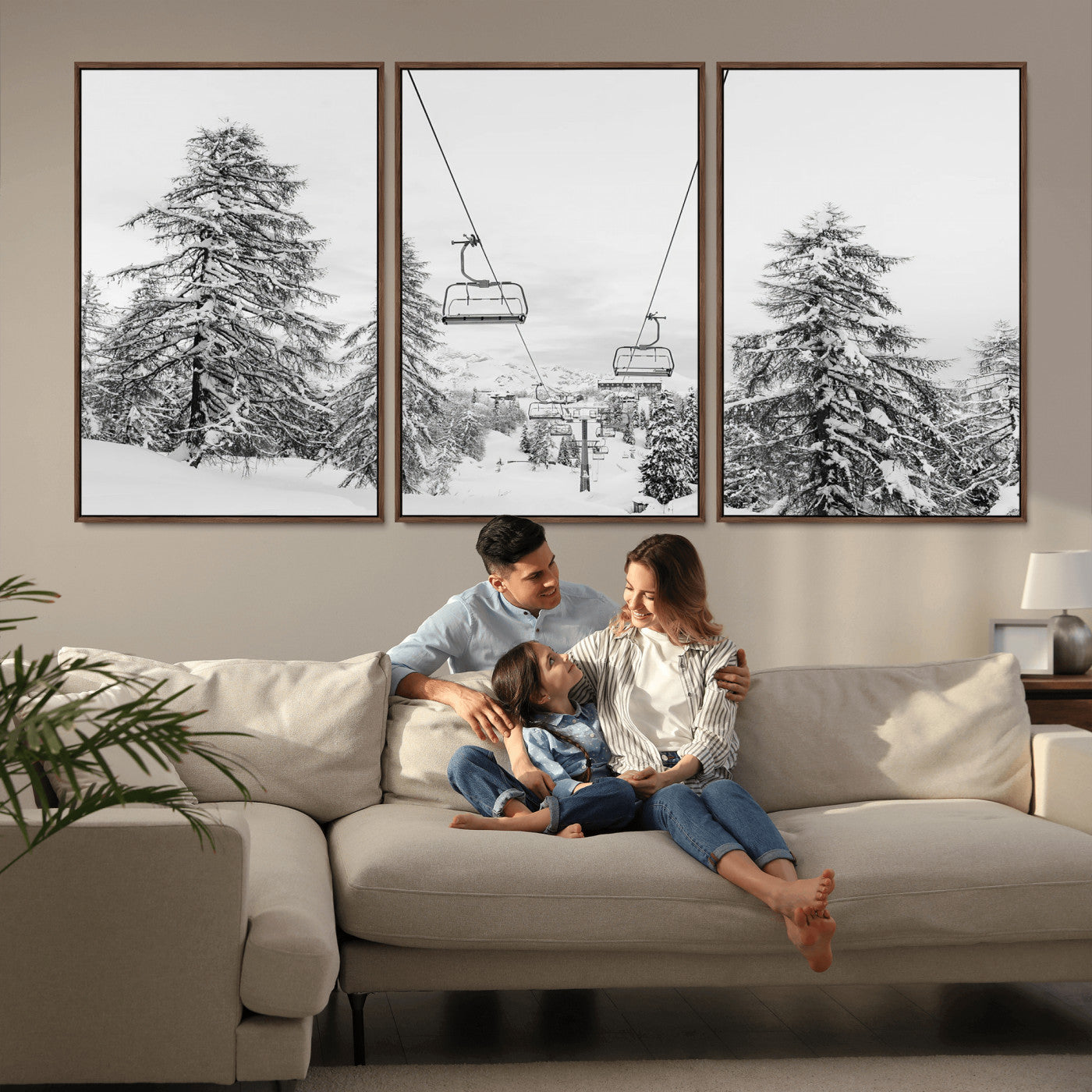 MGV-FC-60X30-3P - Wall Art Canvas Print Winter Chairlift Views Silent Snow-Covered Pines Mountain Calm Serenity Frozen