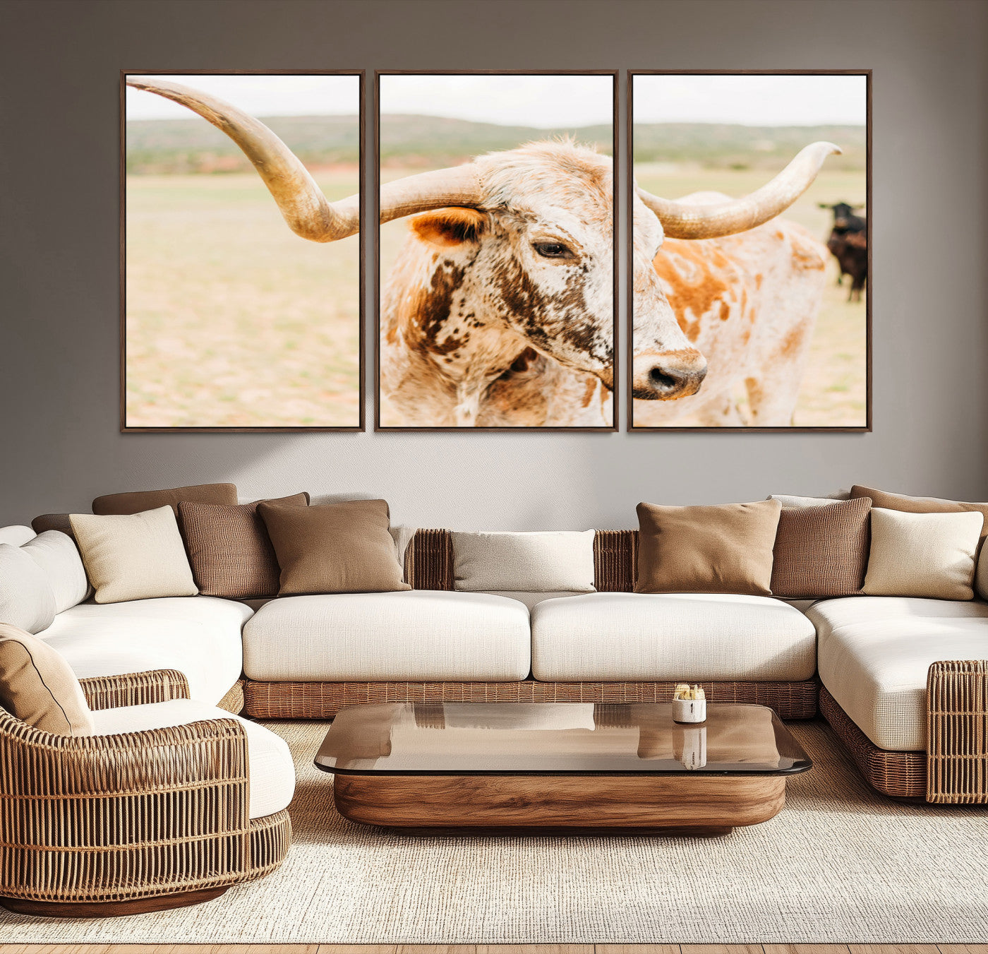 21060648-MGV-CV-36X24-Texas Longhorn Wall Art Canvas Print – Framed Speckled Cow Rustic Bull Western Farmhouse Animal Artwork for Home Office