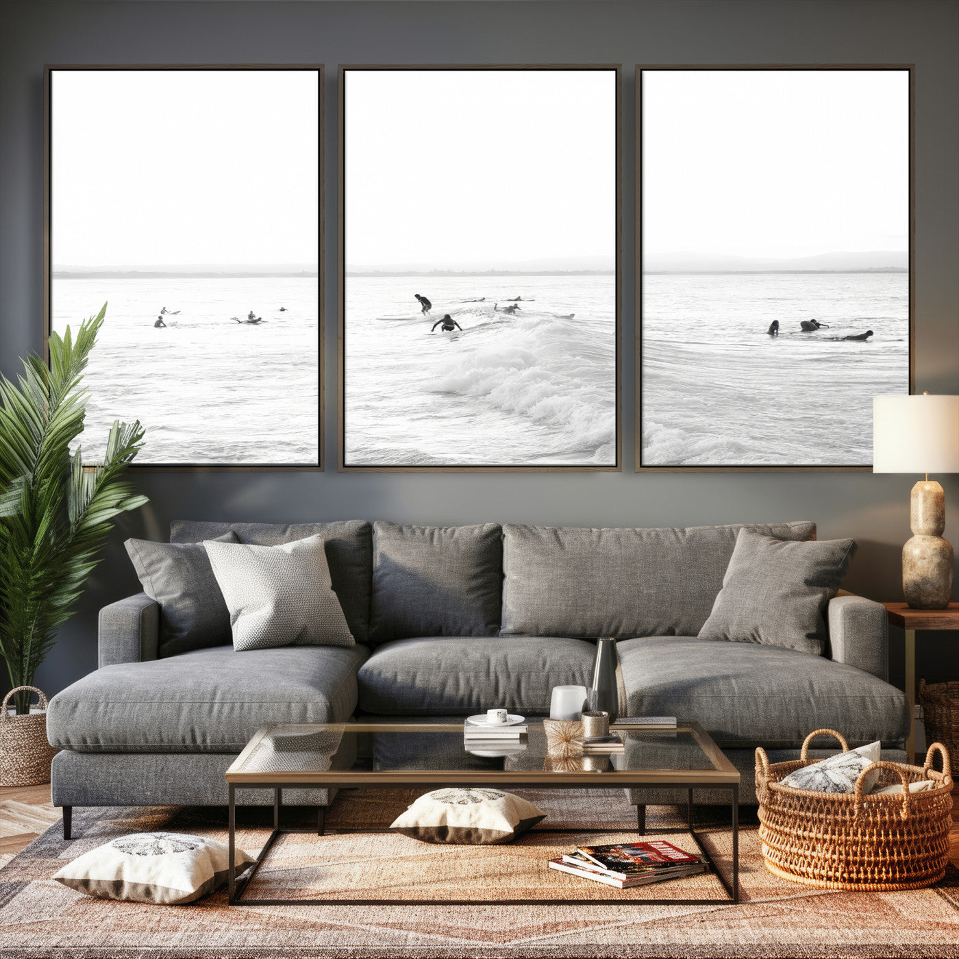 33449548-MGV-CV-36X24 - Surf Crowd Motion Wall Art – Active Surfers & Ocean Waves Canvas Print, Dynamic Water and Coastal Horizon for Living Room or Sea Adventure Decor