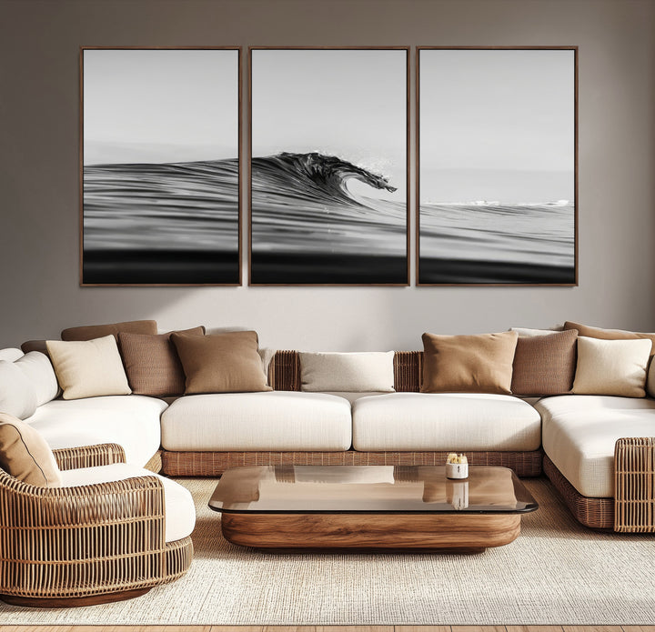 Black Wave Wall Art Canvas Print, Abstract Surf Print, Framed Minimalist Ocean Art Print, Large Black Water Printing Minimalist