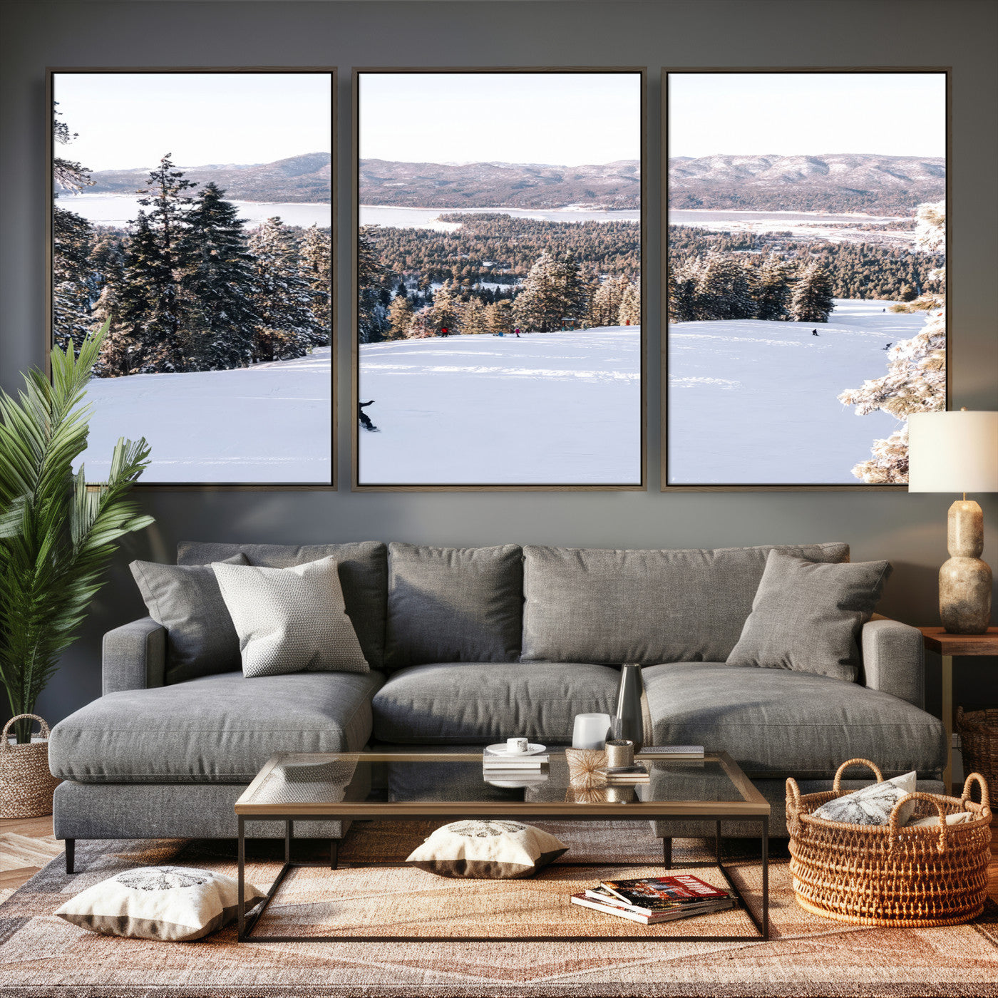 79857868-MGV-CV-36X24 - Snowboarder Wall Art – Winter Slope Canvas Print, Pine Forest, Snow-Covered Mountains, Outdoor Adventure for Living Room or Cabin Decor
