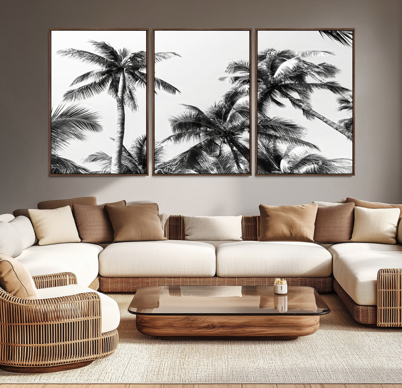 46641801-MGV-CV-40X27-Palm Wall Art Canvas Print – Framed Monochrome Tropical Scene Artwork for Minimalist Home, Office, Living Room Decor