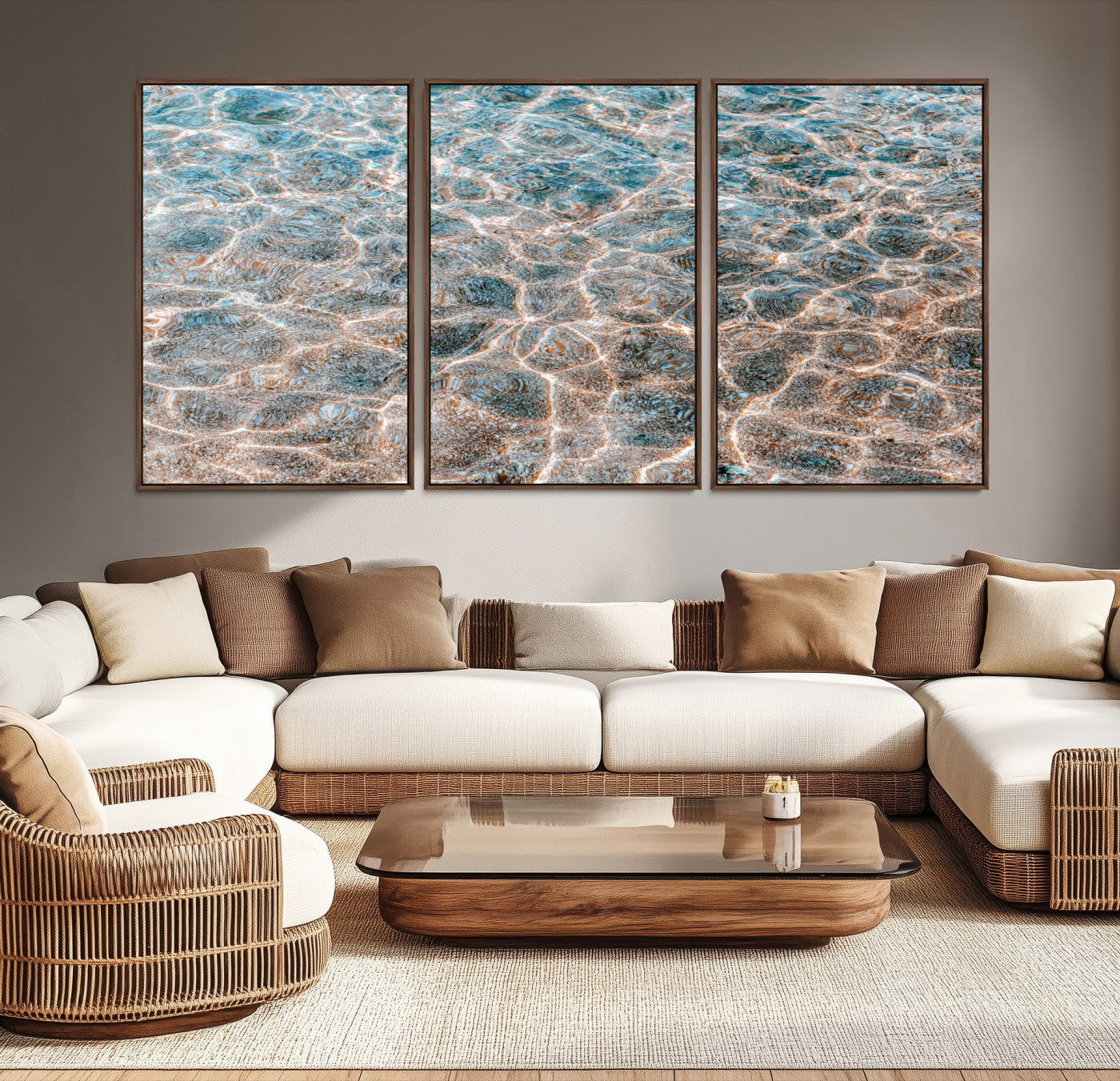 26580287-MGV-CV-36X24-Clear Water Wall Art Canvas Print – Framed Sunlit Ocean Ripples Scene Artwork for Home, Office, Living Room Decor