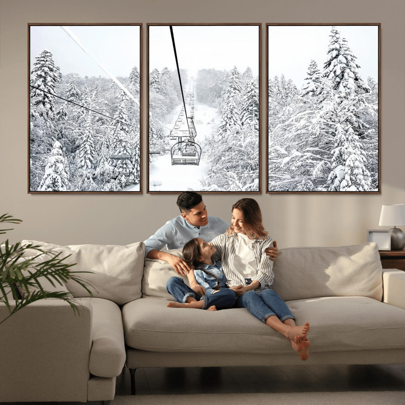MGV-FC-60X30-3P - Winter Snow Ski Lift Wall Art Canvas Print Winter Trees Print