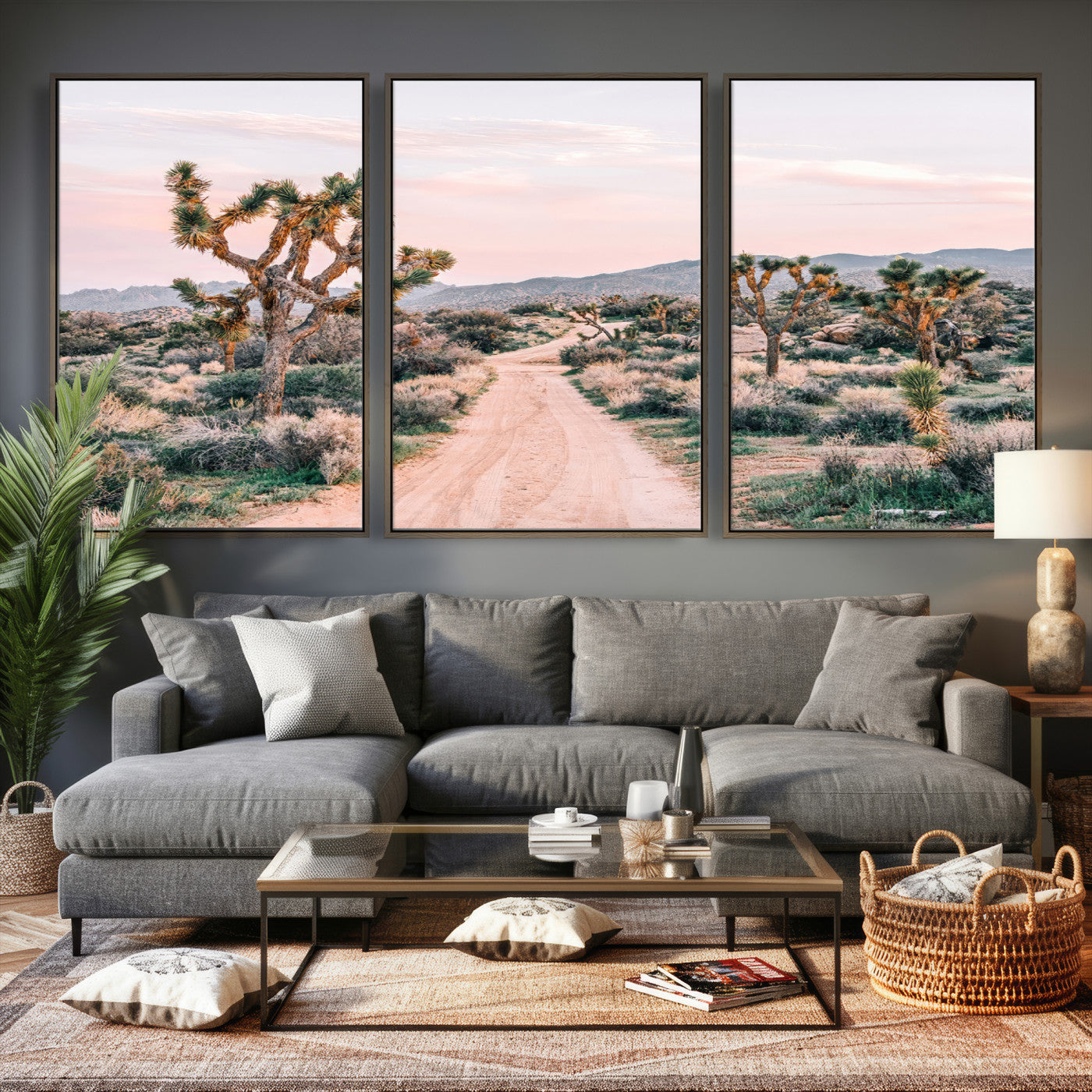 12540952-MGV-CV-36X24 - Desert Trail Wall Art – Canvas Print of Joshua Trees & Sunset Glow, Sandy Path Wilderness, Scenic Nature Escape Decor for Living Room, Office or Bedroom