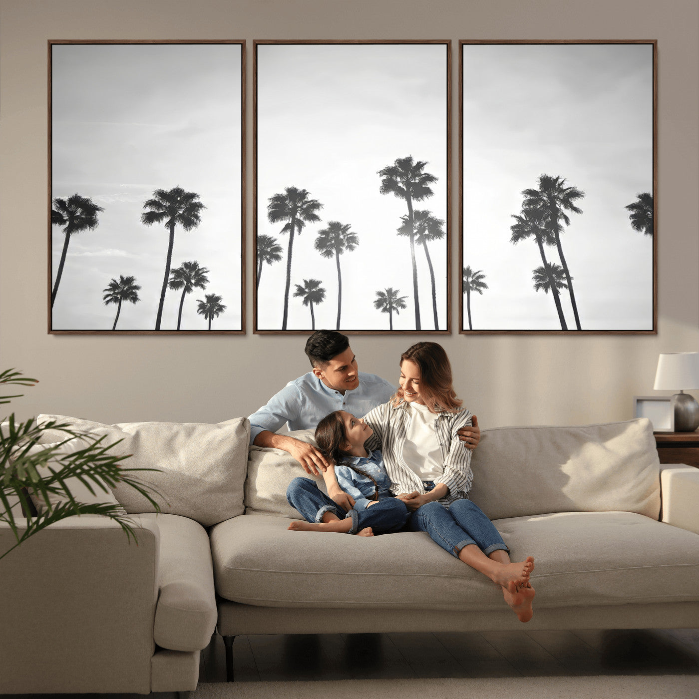 62298277-MGV-CV-36X24-Monochrome Palms Wall Art Canvas Print – Framed Minimalist Silhouetted Trees Artwork for Home, Office, Living Room