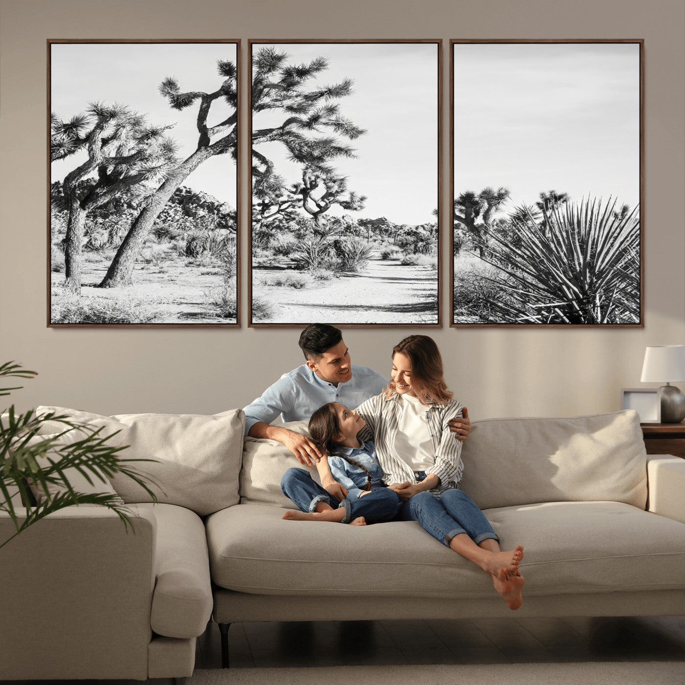 88164251-MGV-CV-36X24-Joshua Tree Desert Wall Art – Black & White Canvas Print, Nature Serenity Decor for Guest Room, Office or Living Room