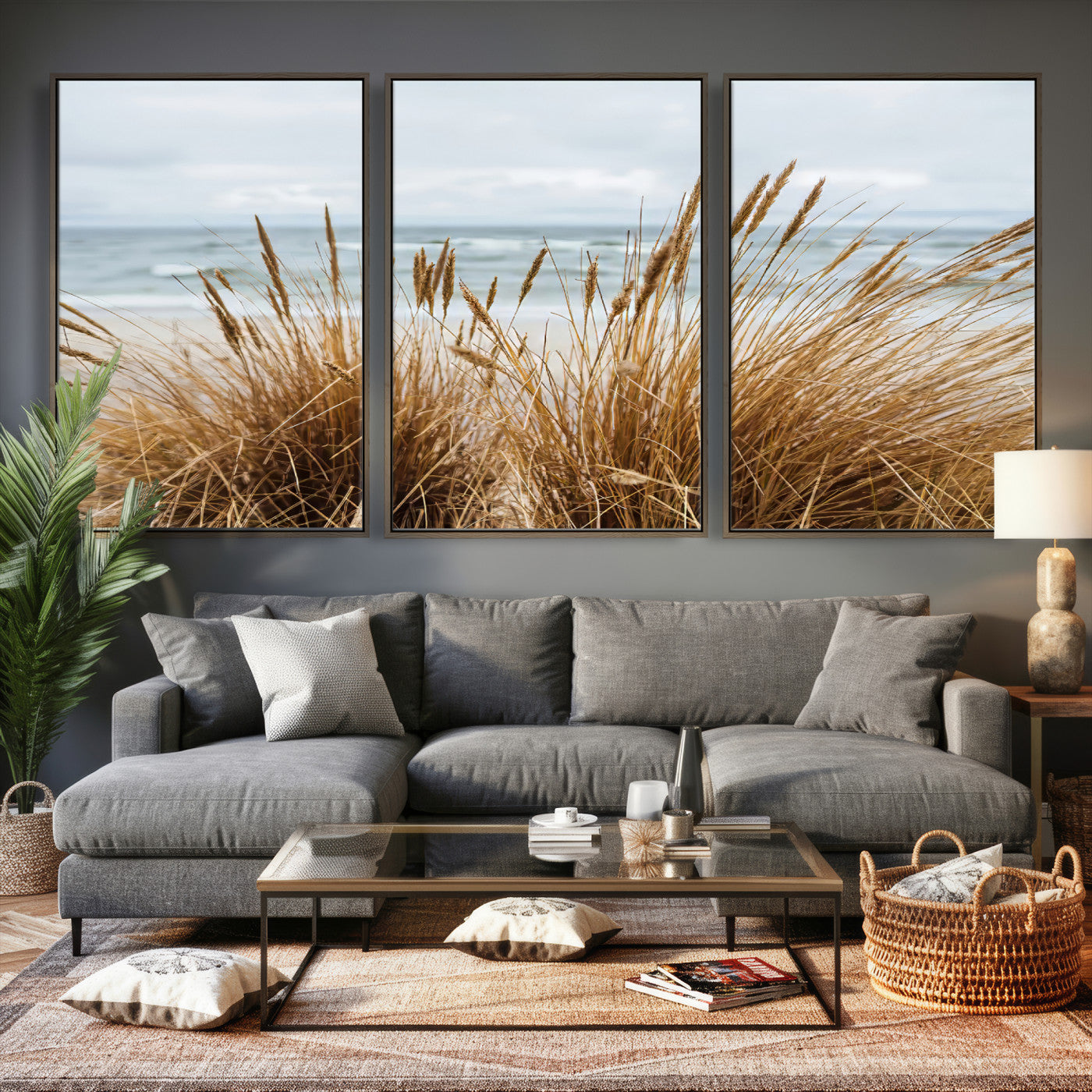 14270839-MGV-CV-36X24 - Beach Grass Wall Art – Canvas Print of Serene Coastal Shore, Peaceful Ocean Vibes, Nature Decor for Guest Room, Office or Living Room