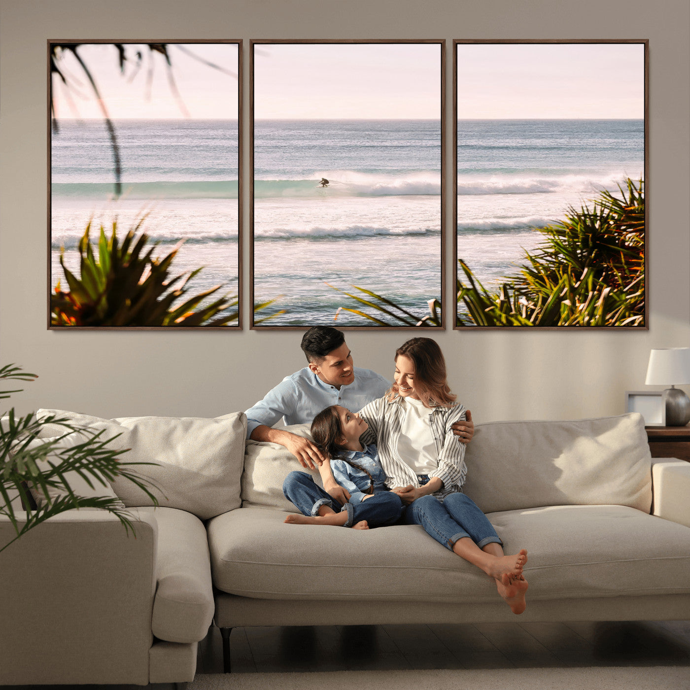MGV-FC-60X30-3P - Ocean Surfer Wall Art Canvas Print, Framed Coastal Surf Art Picture Print, Tropical Beach Perfect Tropical Coastal Decor Artwork