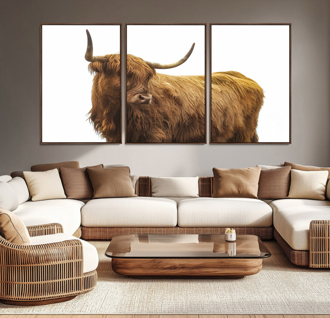 Highland Cow Wall Art Canvas Print, Scottish Bull Print, Framed Rustic Farmhouse Art Print, Large Country Animal Printing Perfect for Farmhouse Decor