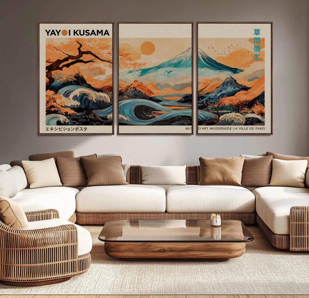 Modern Japanese Wall Art Print Yayoi Kusama Canvas Wall Art Abstract Mount Fuji Canvas Print Japanese Landscape Art Printing