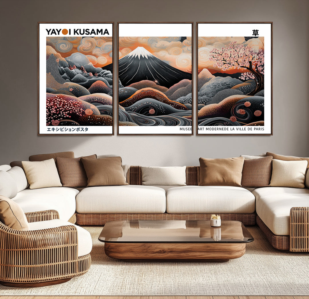 Modern Japanese Wall Art Print, Yayoi Kusama Canvas Wall Art, Abstract Mount Fuji Canvas Print Japanese Landscape Art Printing