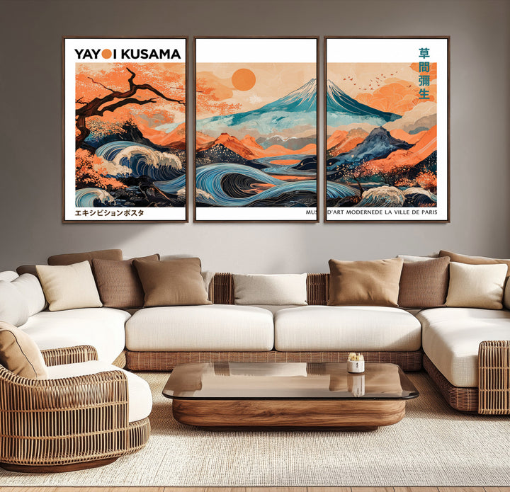 Yayoi Kusama 1986 Wall Art Print – Yayoi Kusama Wabi Sabi Japanese Wall Art Print - Vibrant Abstract Landscape Canvas – Ready-to-Hang Print