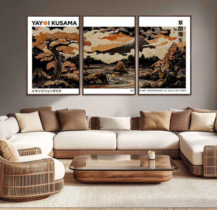 Modern Japanese Wall Art Print Yayoi Kusama Canvas Wall Art Abstract Mount Fuji Canvas Print Japanese Landscape Art Printing