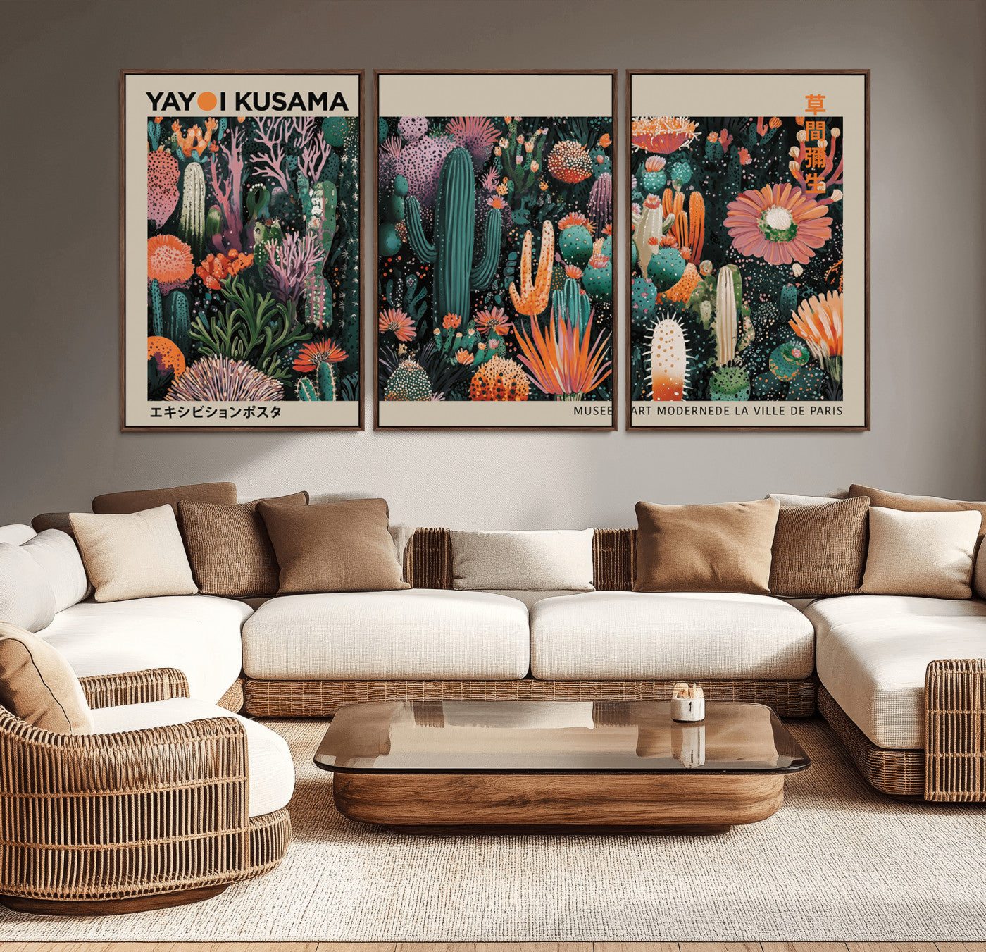 MGV-FC-60X30-3P - Yayoi Kusama Art Print, Yayoi Kusama Canvas Wall Art, Abstract Mount Fuji Canvas Print, Japanese