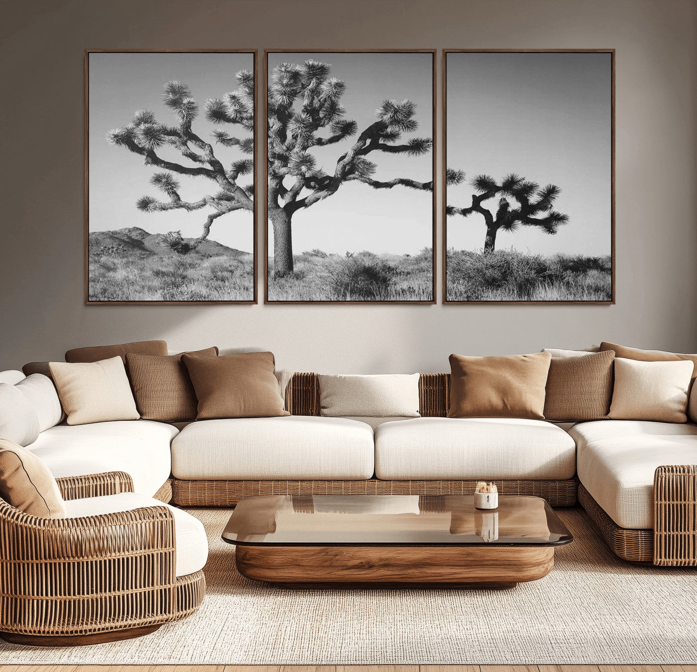 MGV-FC-60X30-3P - Joshua Tree Wall Art Canvas Print, Framed Monochrome Desert Art Picture Print, Minimalist Nature Scene Perfect Southwestern Minimalist Decor Artwork