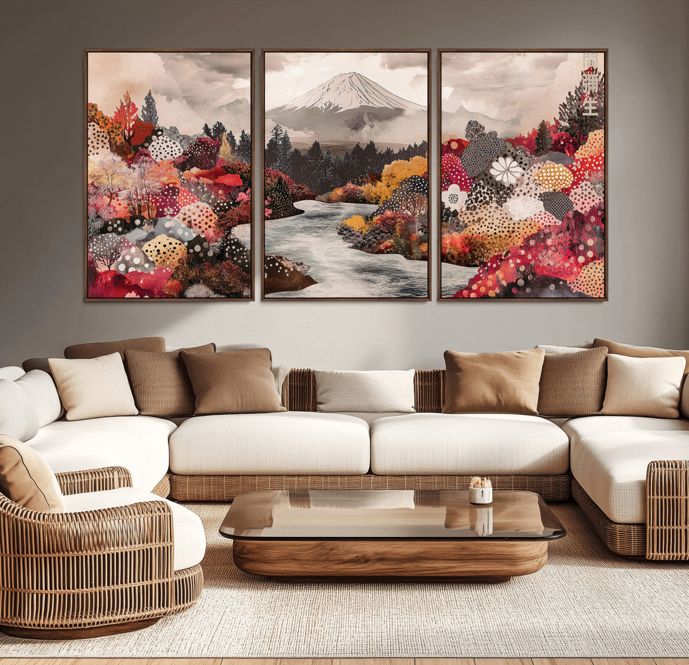 MGV-FC-60X30-3P - Mountain Wall Art Wall Art Canvas Print, Framed Autumn Forest Art Picture Print, Cottagecore Landscape Perfect Cottagecore Boho Decor Artwork