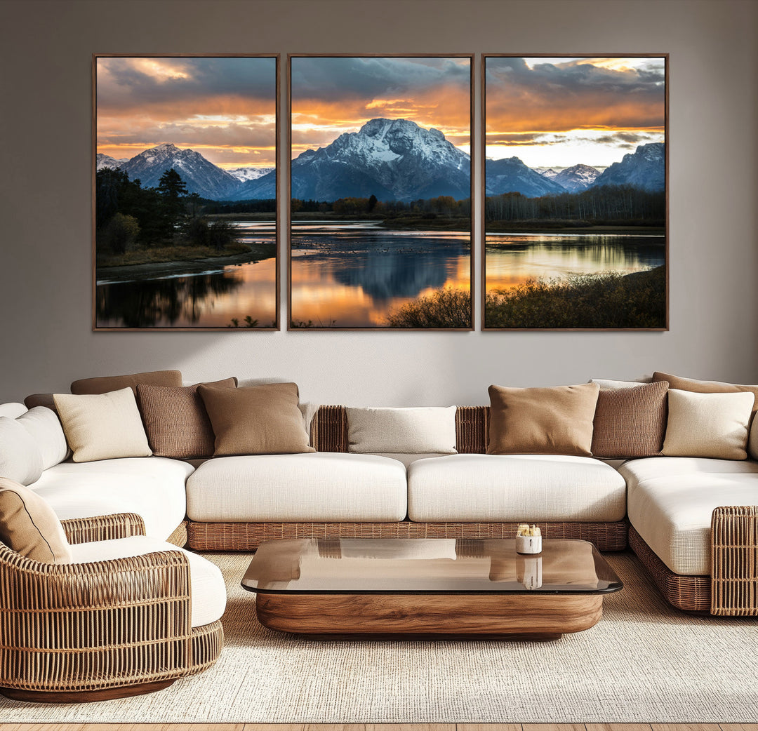 Mountain Sunset Wall Art Canvas Print, Framed Alpine Wilderness Art Picture Print, Golden Hour Perfect Wilderness Decor Artwork