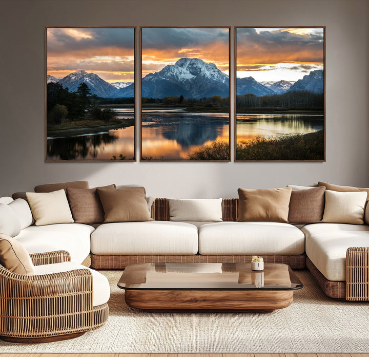 Mountain Sunset Wall Art Canvas Print, Framed Alpine Wilderness Art Picture Print, Golden Hour Perfect Wilderness Decor Artwork