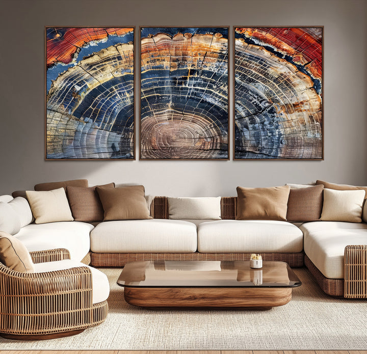 Tree Rings Canvas Wall Art Print, Framed Wood Texture Art Picture Print, Petrified Wood Perfect Modern Rustic Decor Artwork
