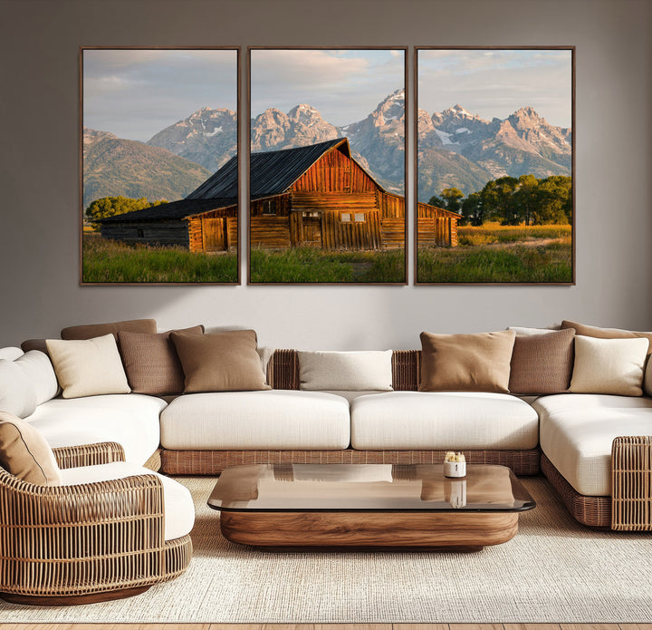 Rustic Barn Wall Art Canvas Print, Framed Western Landscape Art Picture Print, Farmhouse Style Perfect Rustic Farmhouse Decor Artwork