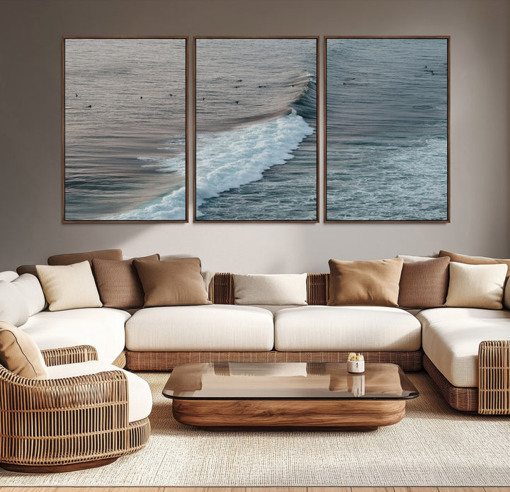 Ocean Waves Wall Art Canvas Print, Framed Coastal Serenity Art Picture Print, Surf Perfect Coastal Decor Artwork