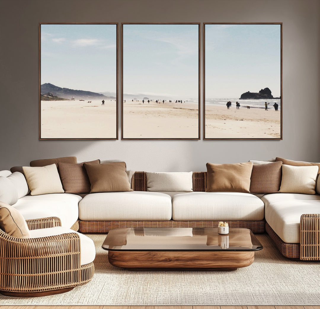 Minimalist Beach Wall Art Canvas Print, Framed Coastal Serenity Art Picture Print, Soft Sand Perfect Coastal Decor Artwork