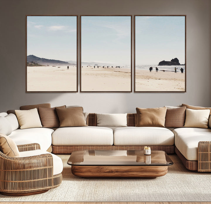 Minimalist Beach Wall Art Canvas Print, Framed Coastal Serenity Art Picture Print, Soft Sand Perfect Coastal Decor Artwork