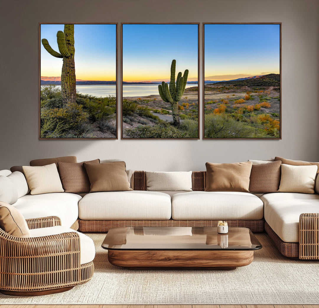 Saguaro Cactus Wall Art Canvas Print, Framed Desert Sunset Art Picture Print, Southwestern Perfect Southwestern Decor Artwork