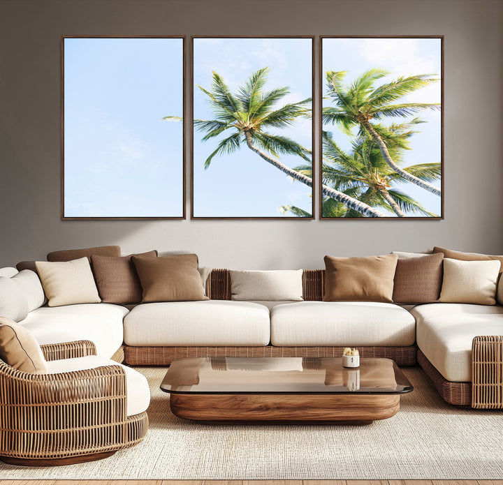 Palm Trees Wall Art Canvas Print, Framed Tropical Art Picture Print, Coastal Perfect Tropical Decor Artwork