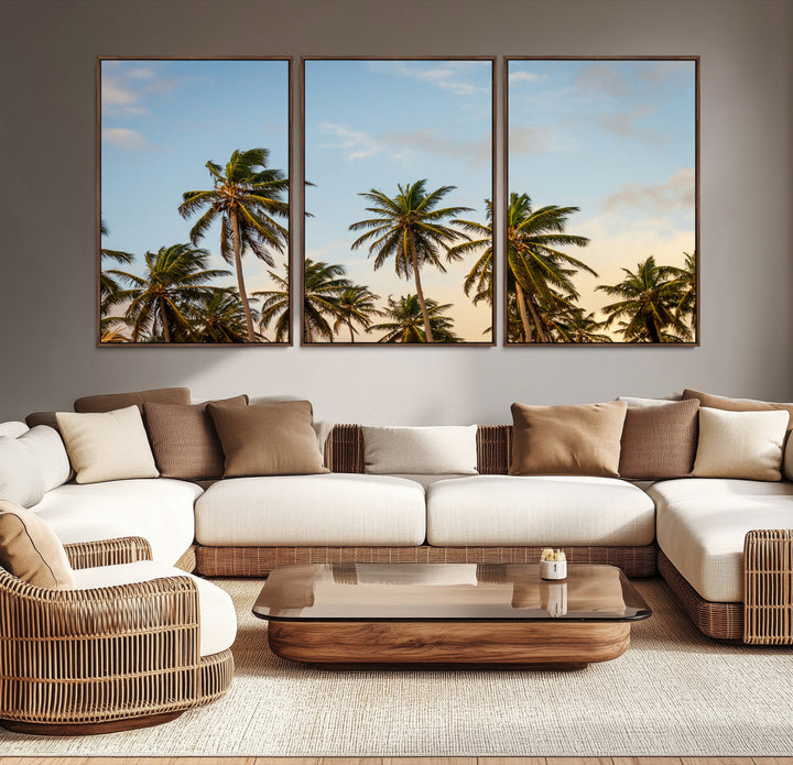 Palms Wall Art Canvas Print, Framed Tropical Art Picture Print, Coastal Perfect Coastal Decor Artwork