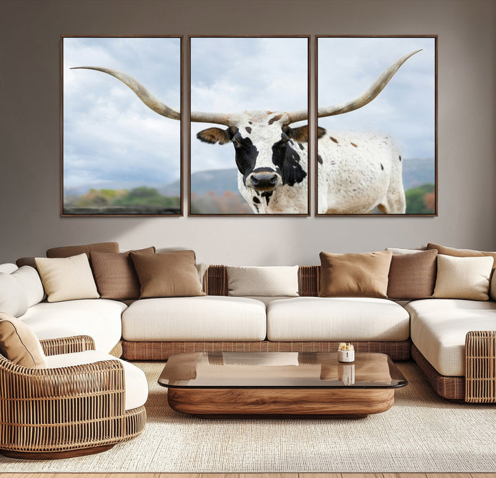 Texas Longhorn Wall Art Canvas Print, Framed Western Rustic Art Picture Print, Farmhouse Decor Perfect Farmhouse Decor Artwork